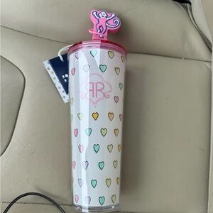 Roller rabbit x target disco hearts Tumbler with Pink Lid and Monkey topper